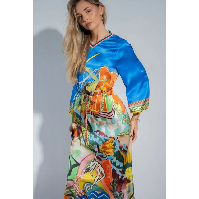 Alemais Lucky Pace Silk Midi Dress Blue Size 14 - 14 / Multi - Dresses