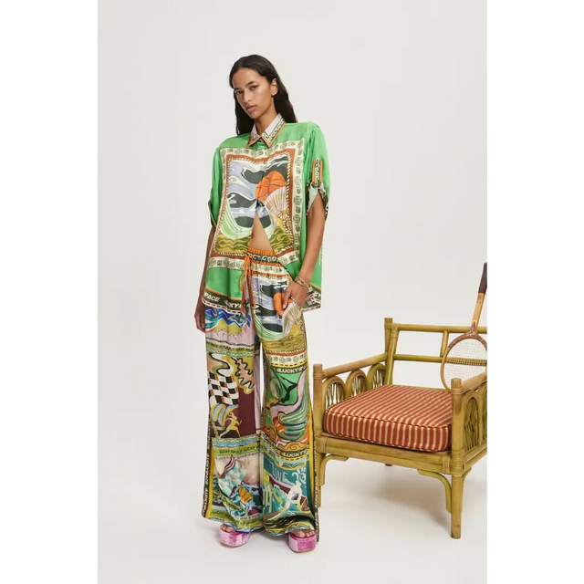 Alemais Lucky Pace Silk Shirt & Pant Set Green Size 12 - 12 / Multi - Outfit Sets