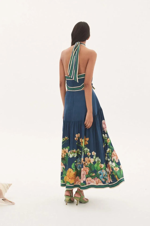 Alemais Lyla Halter Midi Dress Floral Size 6 - 6 / Blue - Dresses