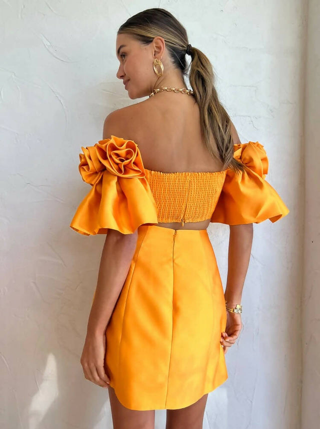 Alemais Macie Rosette Mini Dress in Saffron - 8 / Orange - Dresses