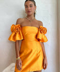 Alemais Macie Rosette Mini Dress in Saffron - 8 / Orange - Dresses