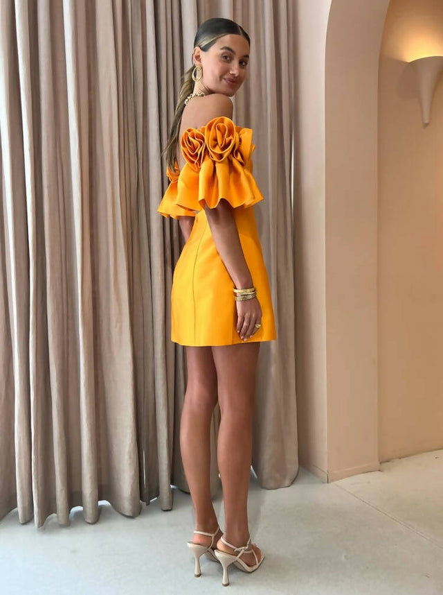 Alemais Macie Rosette Mini Dress in Saffron - 8 / Orange - Dresses