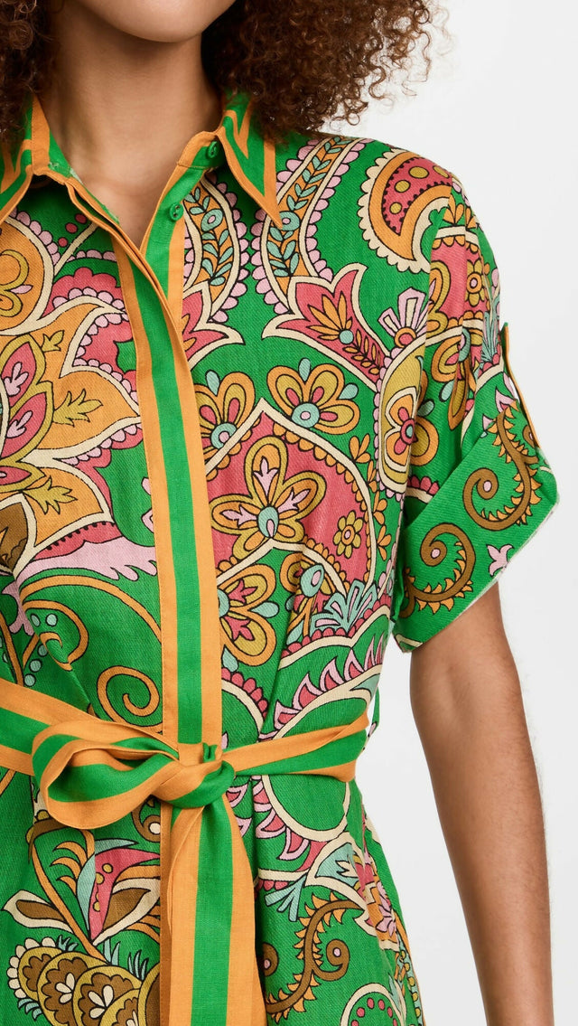 Alemais Marion Shirt Midi Dress Green Multi Size AU 12 - 12 / Multi - Dresses