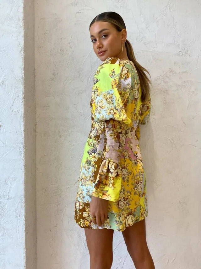 Curated Collection - Alemais Matilde Puff Sleeve Mini Dress Print
