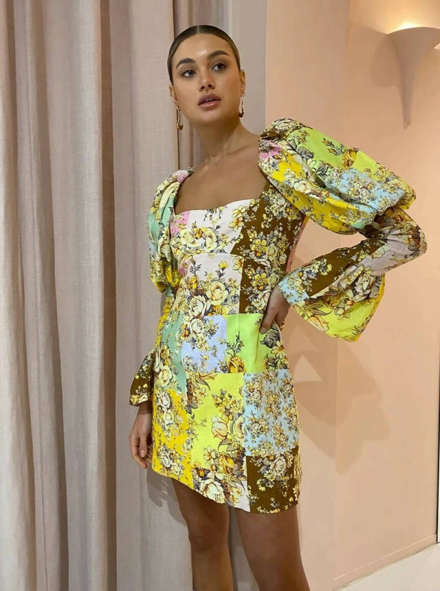 Curated Collection - Alemais Matilde Puff Sleeve Mini Dress Print