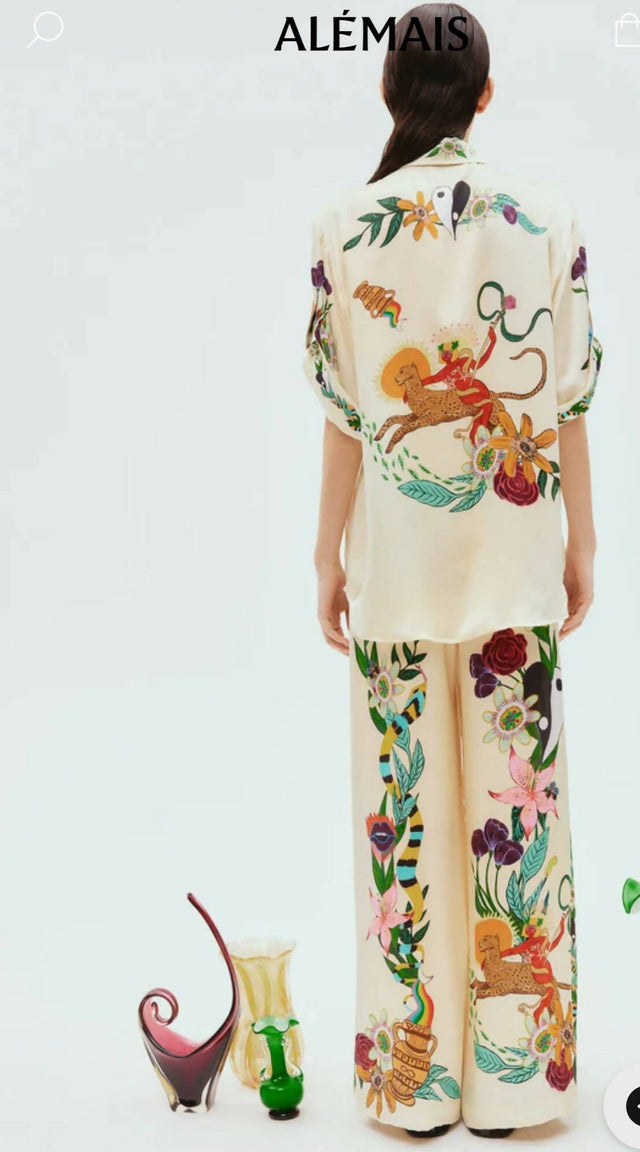 ALEMAIS - Alemais Megan Silk Pant Size 10 And Oversized Shirt Size 8 Set Print