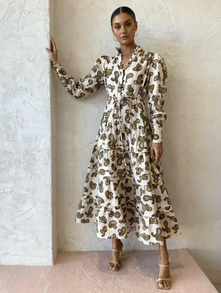 knee length dresses for ladies Alemais Mia Midi Dress in Cream Paisley