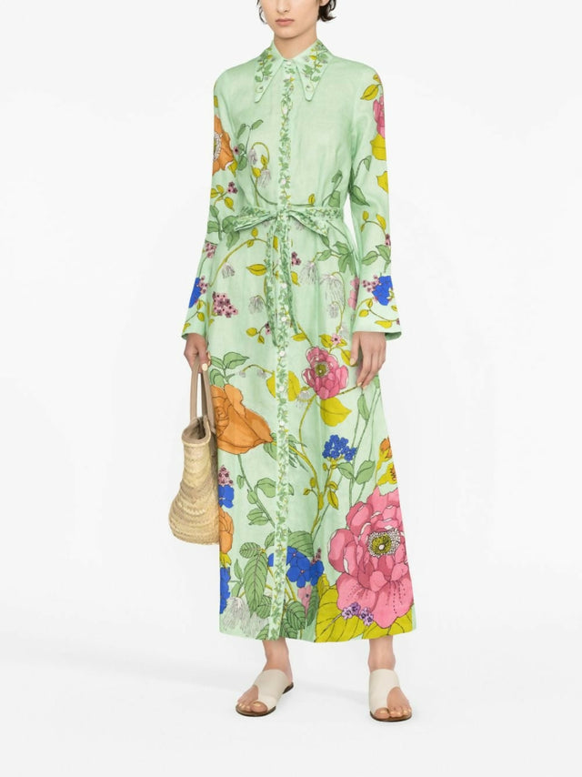 Alemais Olivia Shirt Dress Green Print Size 8 - Dresses