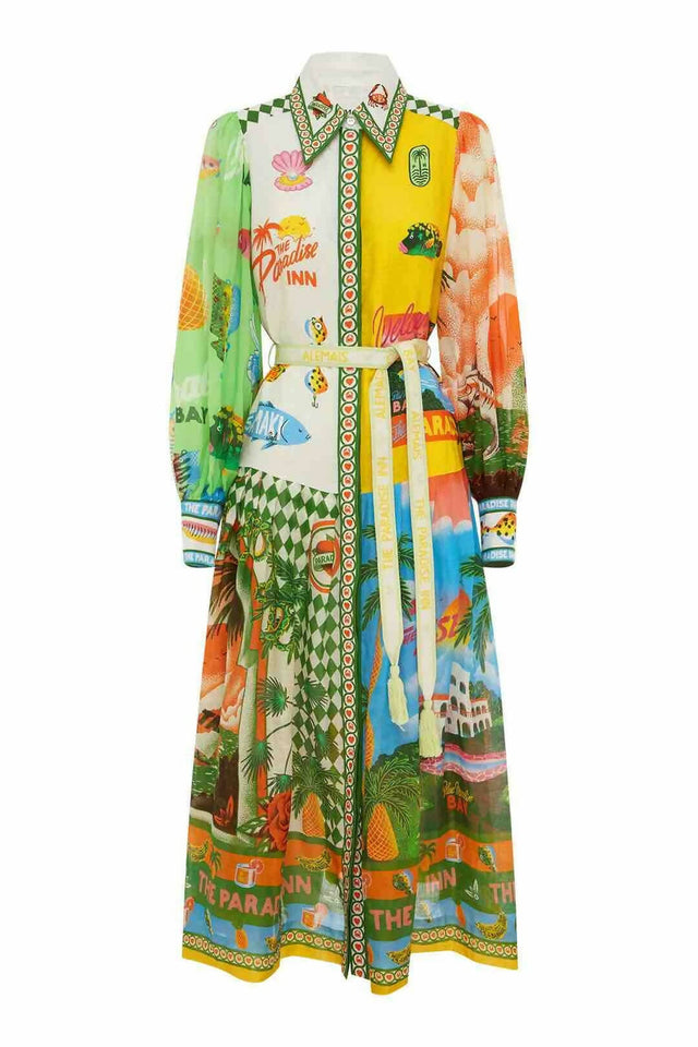Alemais Paradiso Midi Shirtdress Multi Print Size 12 14 & 16 - Dresses