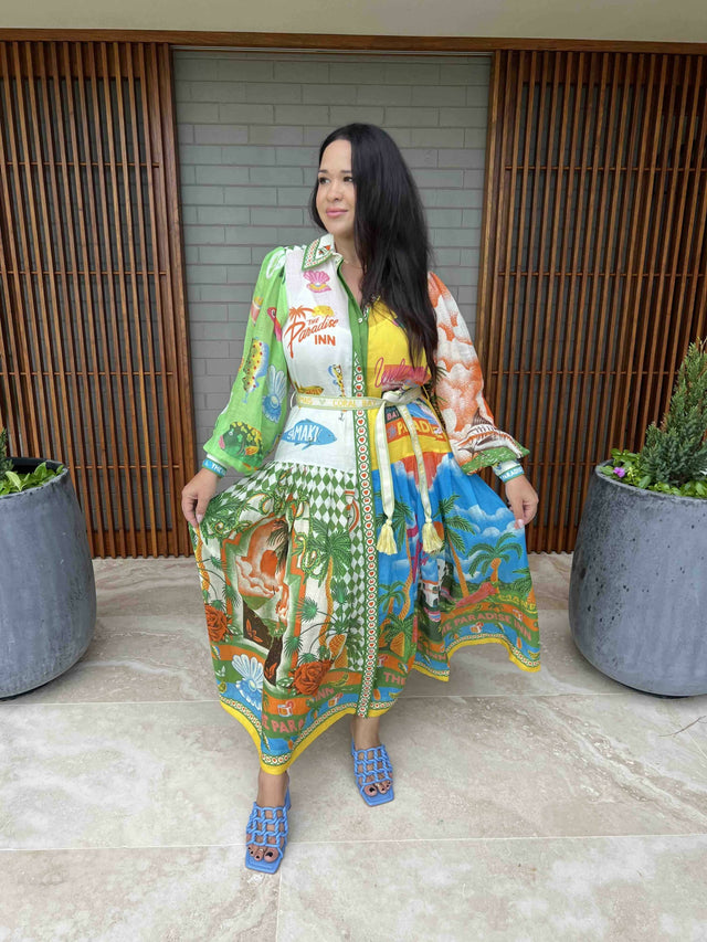 Alemais Paradiso Midi Shirtdress Multi Print Size 12, 14 & 16