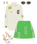 Alemais Players Embroidered Shirt Cream and Dazzle Mini Skirt Set - Outfit Sets