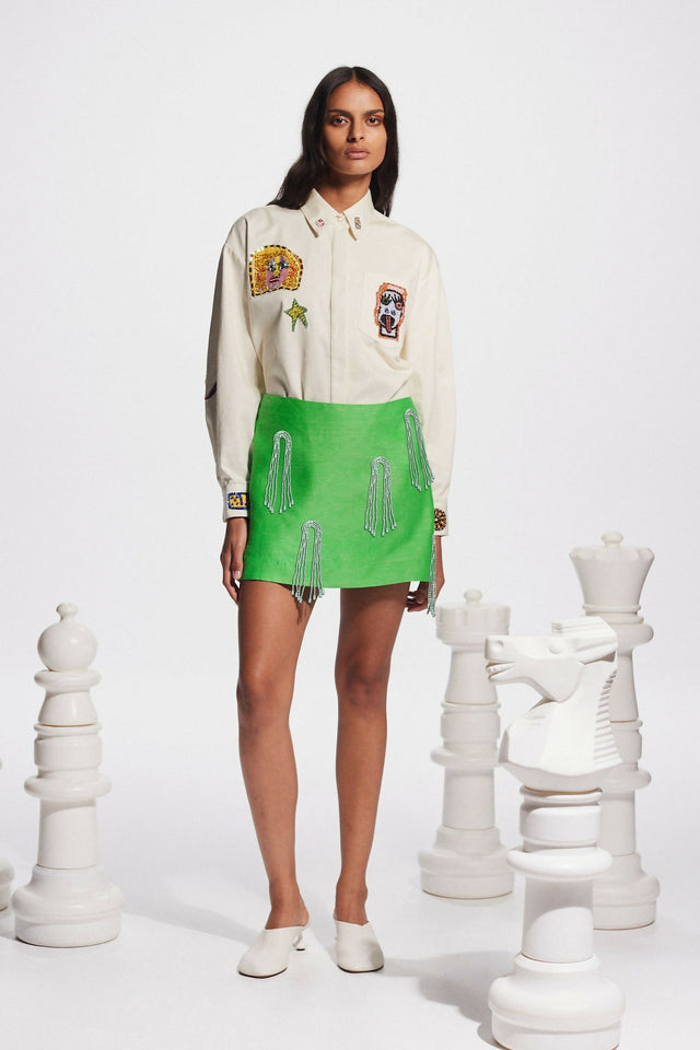 alemais players mini dress Alemais Players Embroidered Shirt Cream and Dazzle Mini Skirt Set