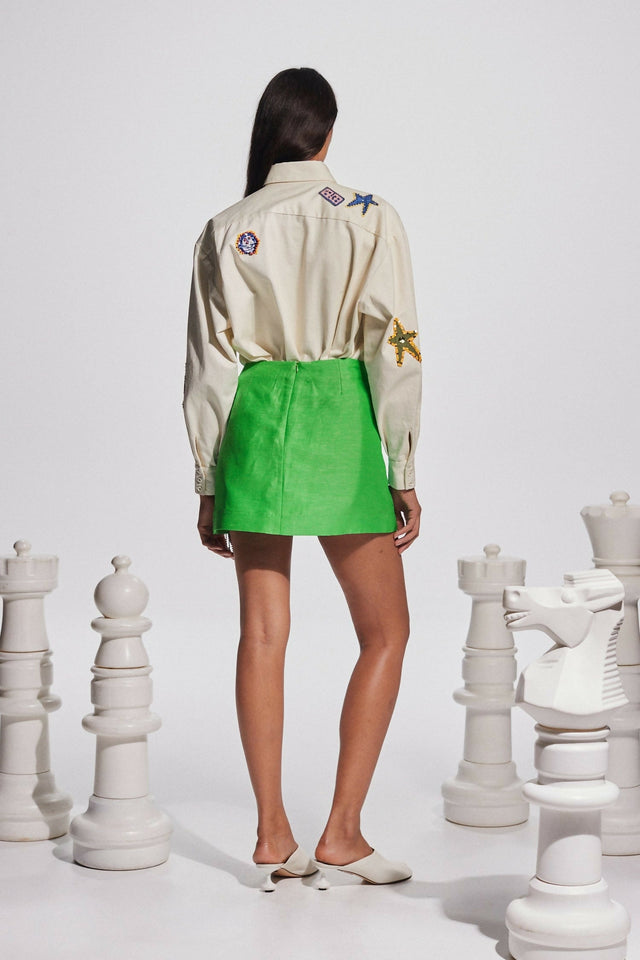 Alemais Players Embroidered Shirt Cream and Dazzle Mini Skirt Set - Outfit Sets