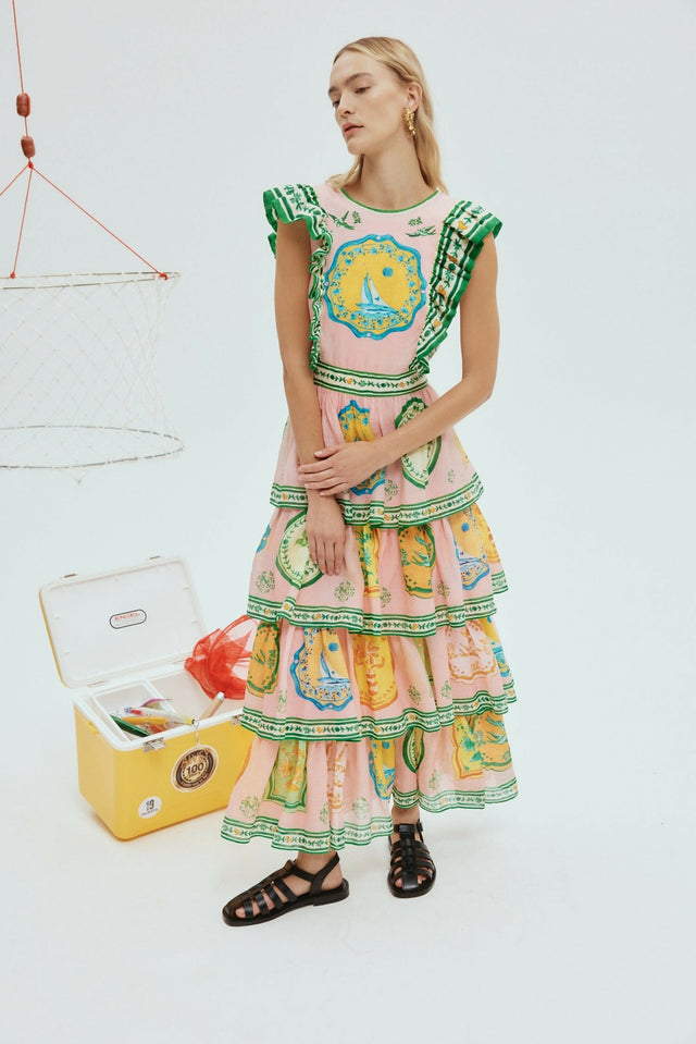 Alemais Porcelain Frill Midi Dress Multi Print Size 16 - 16 / Multi - Dresses