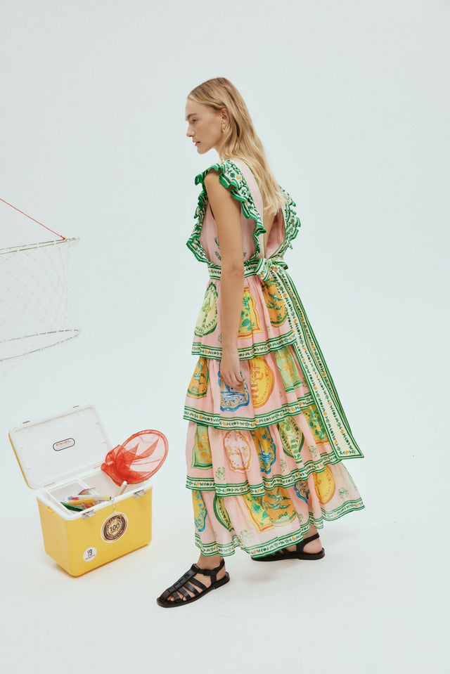 Alemais Porcelain Frill Midi Dress Multi Print Size 16 - 16 / Multi - Dresses