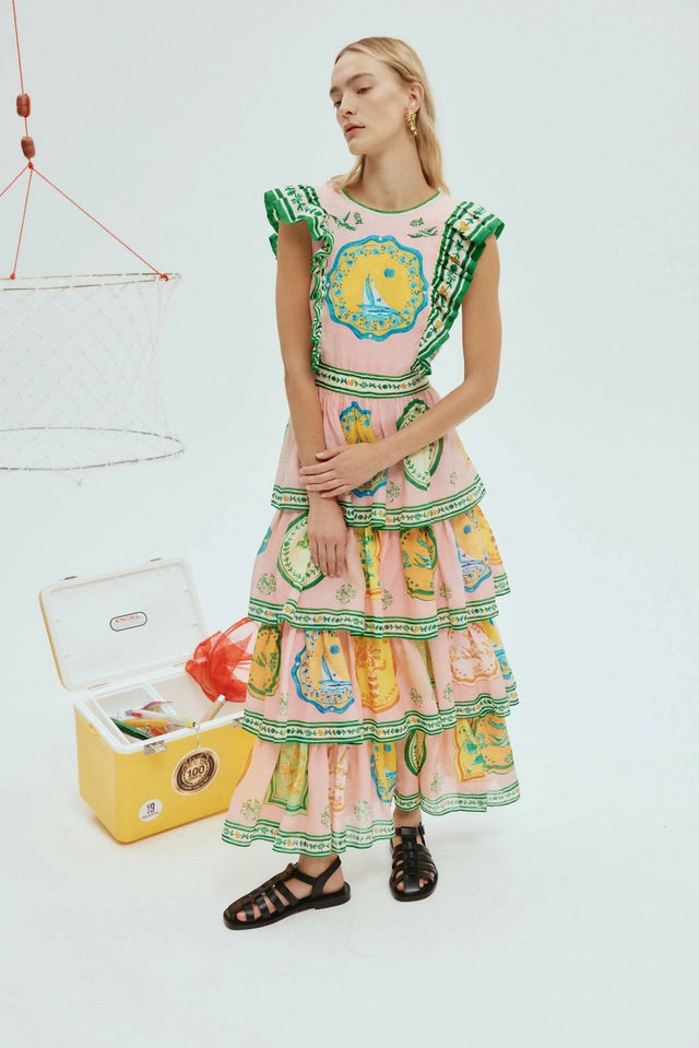 Alemais Porcelain Frilled Midi Dress Print Size 8 - 8 / Print - Dresses