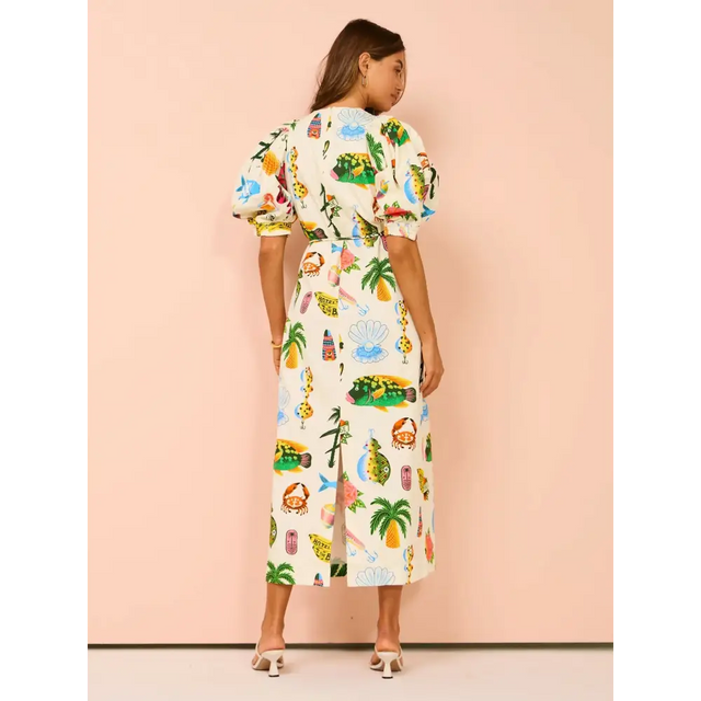 Alemais Samaki Puff Sleeve Midi Dress In Multi - 10 / Print - Dresses