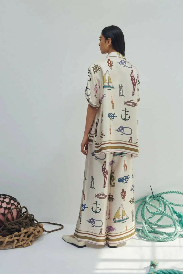 Alemais Ships Ahoy Silk Shirt and Pants Set (Top size 12 Pants Size 14) - 12 / Print - Outfit Sets