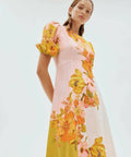 Alemais Silas Midi Dress Size 10 Floral Gold Green Pink - 10 / Floral - Dresses