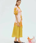Alemais Silas Midi Dress Size 10 Floral Gold Green Pink - 10 / Floral - Dresses