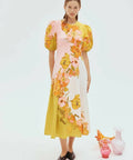 Alemais Silas Midi Dress Size 10 Floral Gold Green Pink - 10 / Floral - Dresses