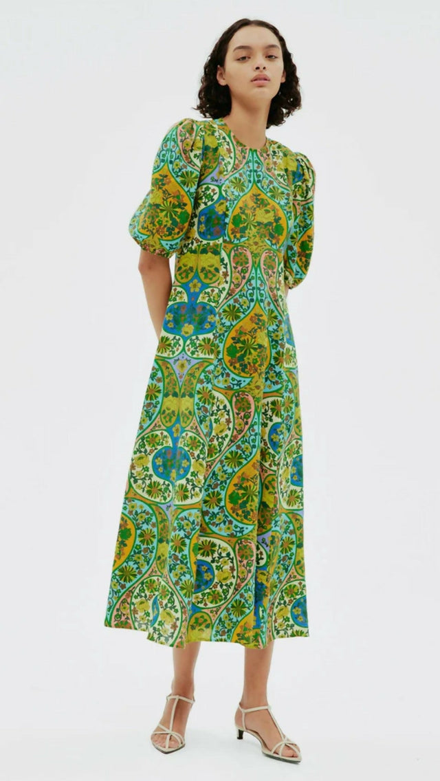 Alemais Sofie Puff Sleeve Midi Dress Multi Size AU 14 & 16 - Dresses