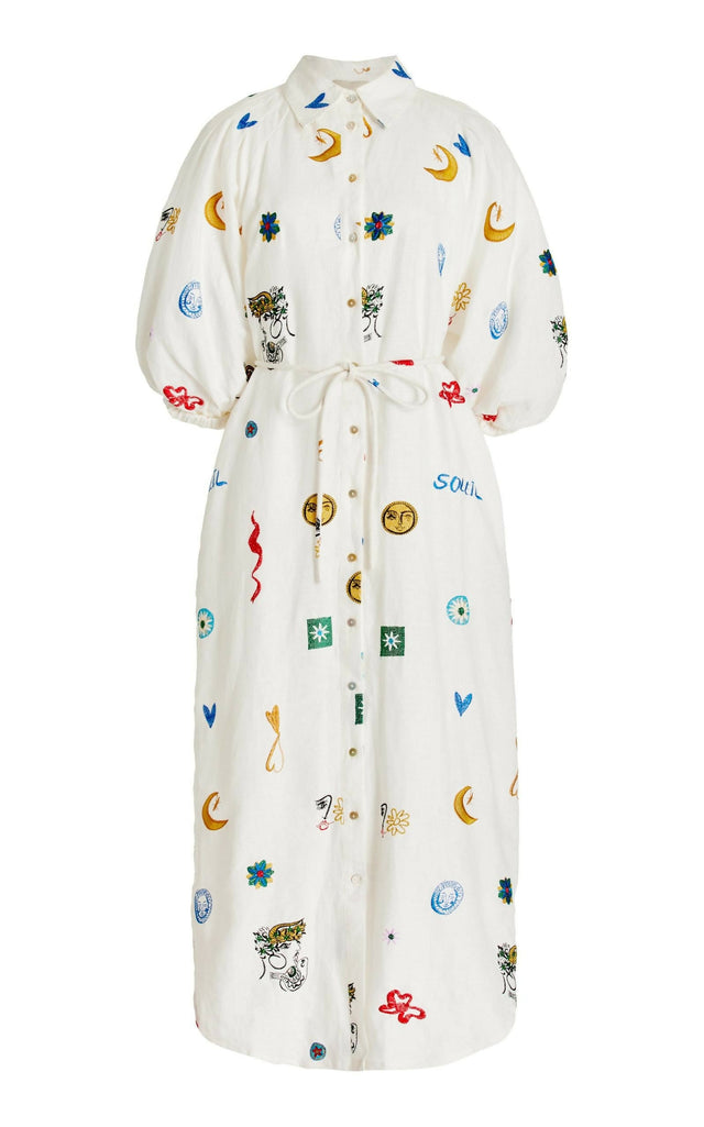Alemais Soleil Embroided Linen Shirtdress Size 10 - 10 / Print - Dresses