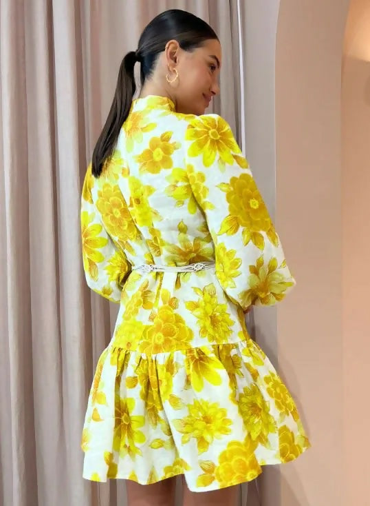 Alemais Sonny Mini Dress Yellow Floral Size 8 - Dresses