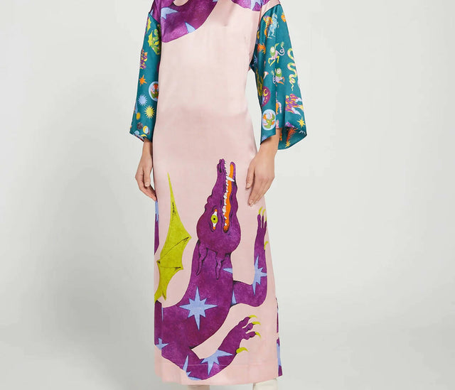 Alemais Superhero Silk Satin Midi Dress Multi Print Size 16 - 16 / Multi - Dresses