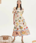 Alemais Theo Midi Dress Ivory Print Size AU 16 - 16 / Print - Dresses
