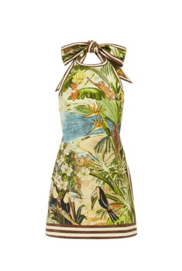 Alemais Toucan Tango Halter Mini Dress Cream and Brown Size 10 - 10 / Print - Dresses