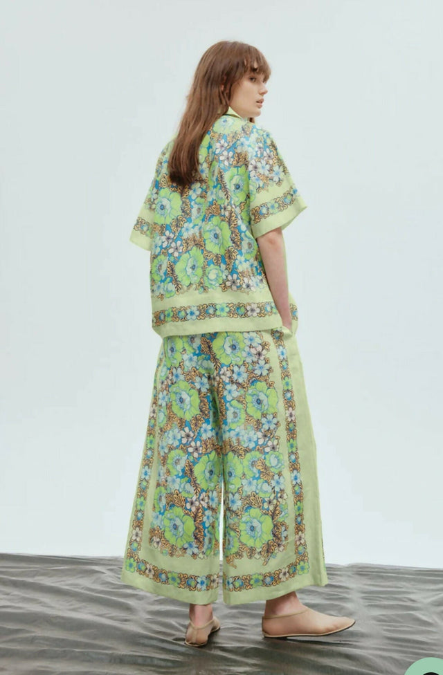 Alemais Velma Oversized Linen Shirt and Pants Set Green Floral Size AU 16 - 16 / Floral - Outfit Sets