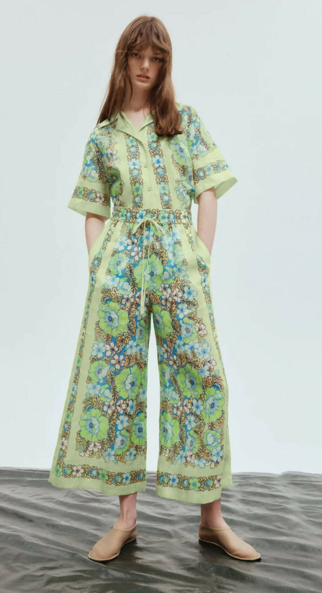 Alemais Velma Oversized Linen Shirt and Pants Set Green Floral Size AU 16 - 16 / Floral - Outfit Sets