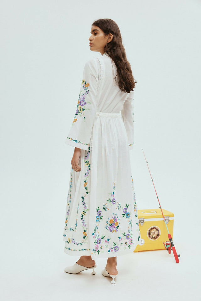 Alemais Willa Embroidered Midi Shirt Dress White Floral Size 16