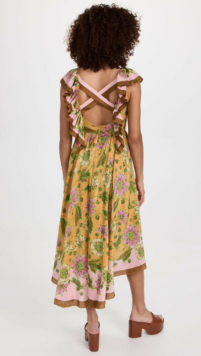Alemais Winnie Ruffle Neck Midi Dress - 12 / Multi - Dresses
