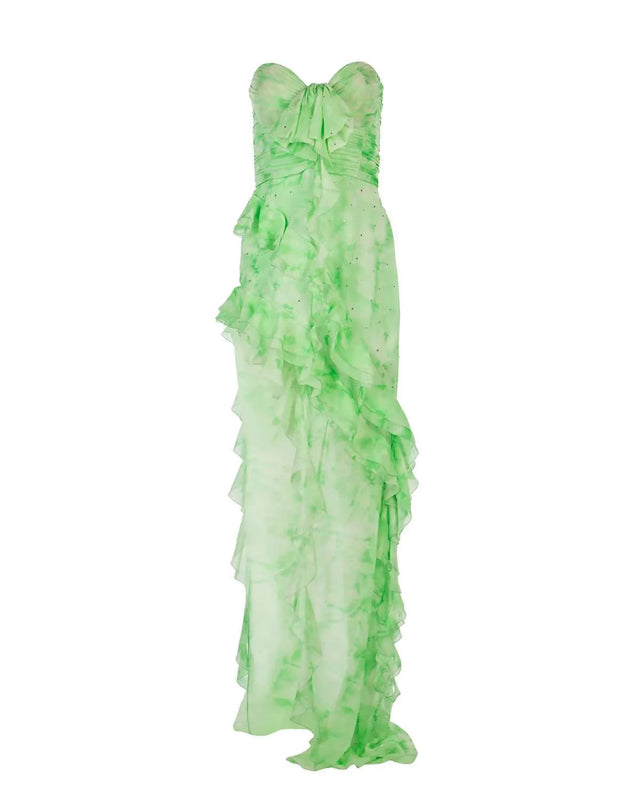 Alessandra Rich Asymmetric Embellished Tie-Dyed Silk-Georgette Gown Green Size 36/ AU 6 - 6 / Green - Dresses