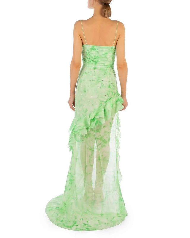 Alessandra Rich Asymmetric Embellished Tie-Dyed Silk-Georgette Gown Green Size 36/ AU 6 - 6 / Green - Dresses