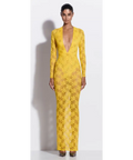 Alex Perry Long Sleeve Halter Column in Lace in Yellow - Dresses