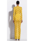 Alex Perry Long Sleeve Halter Column in Lace in Yellow - Dresses