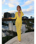 Alex Perry Long Sleeve Halter Column in Lace in Yellow - Dresses
