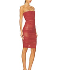 Alex Perry Power Mesh Midi Dress Cognac Red Size 6 - 6 / Red - Dresses
