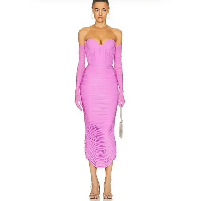 Alex Perry Prescott Lycra Ruched Cup Midi Dress With Gloves Pink Size 10 - 10 / Pink - Dresses