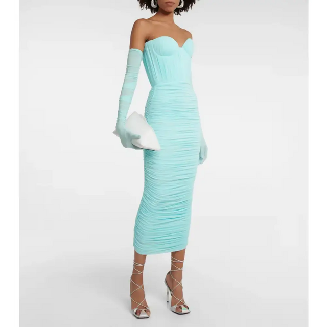 Alex Perry Prescott Ruched Midi Dress With Gloves