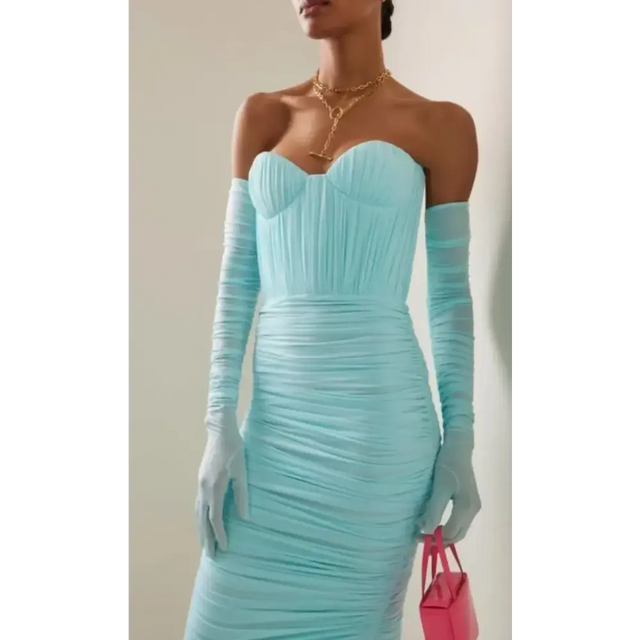 Alex Perry Prescott Ruched Midi Dress With Gloves