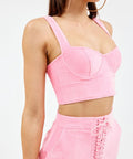 Alex Perry Rowan Mini Skirt & Visit Cole Bra Top Set Glitter Pink - 6 / Pink - Outfit Sets