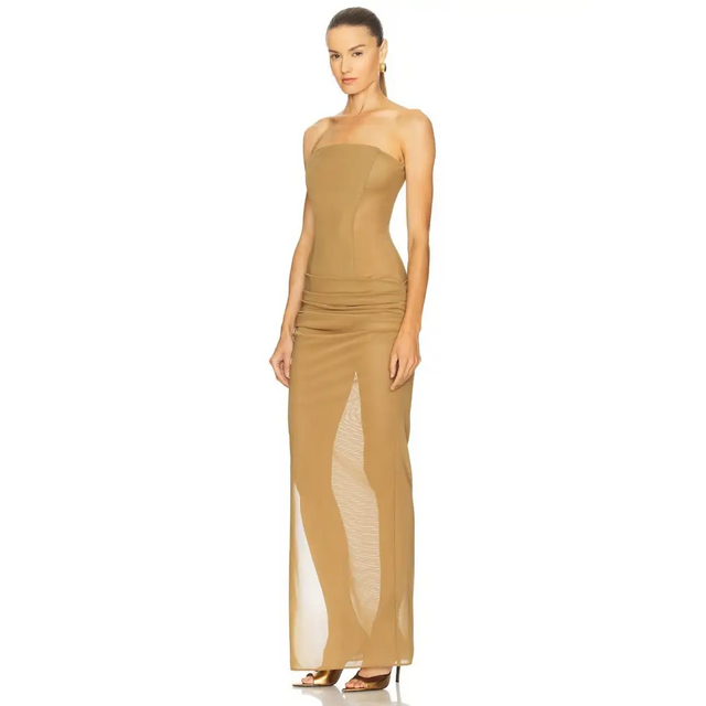 Alex Perry Strapless Longline Corset Column Dress Khaki Size 8 & 10 - Dresses