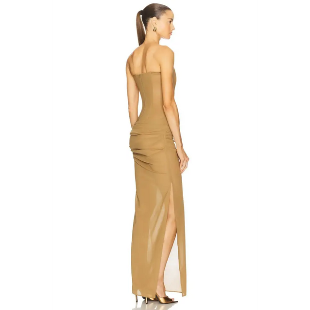 Alex Perry Strapless Longline Corset Column Dress Khaki Size 8 & 10 - Dresses