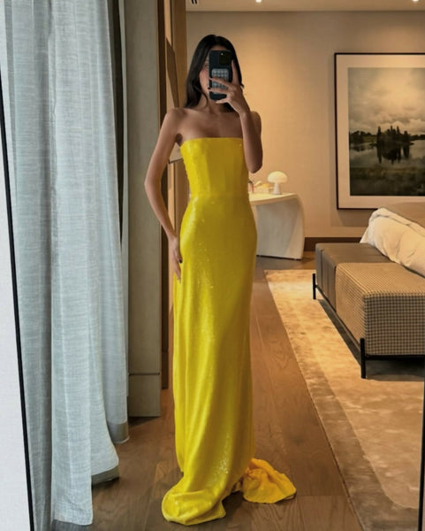 Alex Perry Strapless Sequined Corset Gown Dress Yellow Size 6