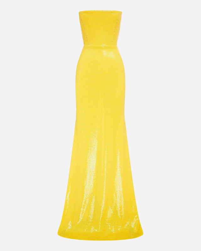 Alex Perry Strapless Sequined Corset Gown Dress Yellow Size 6