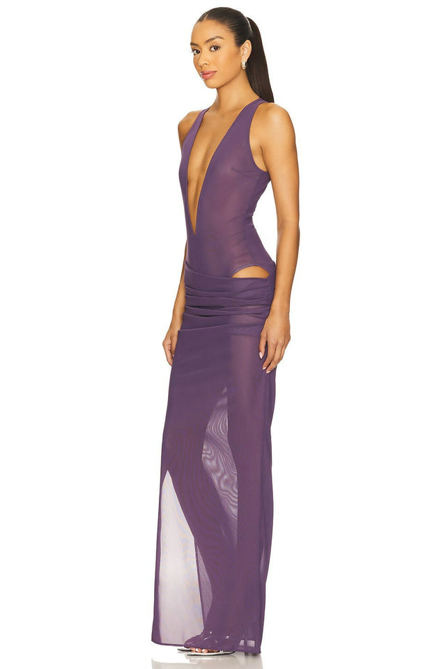 Alex Perry Tucked Halter Column Maxi Dress Purple Size 8 & 10 - Dresses